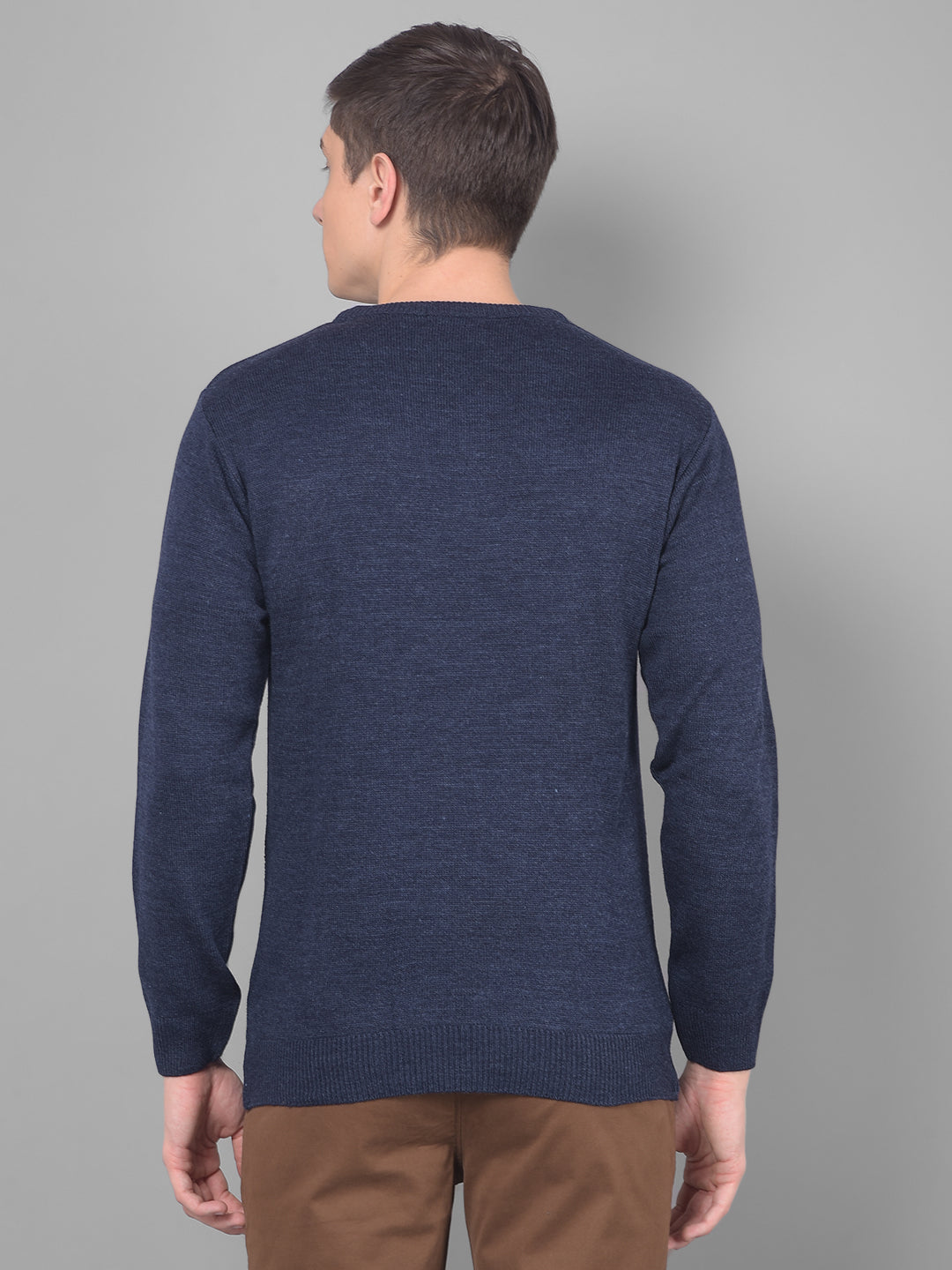 cobb solid navy blue round neck sweater