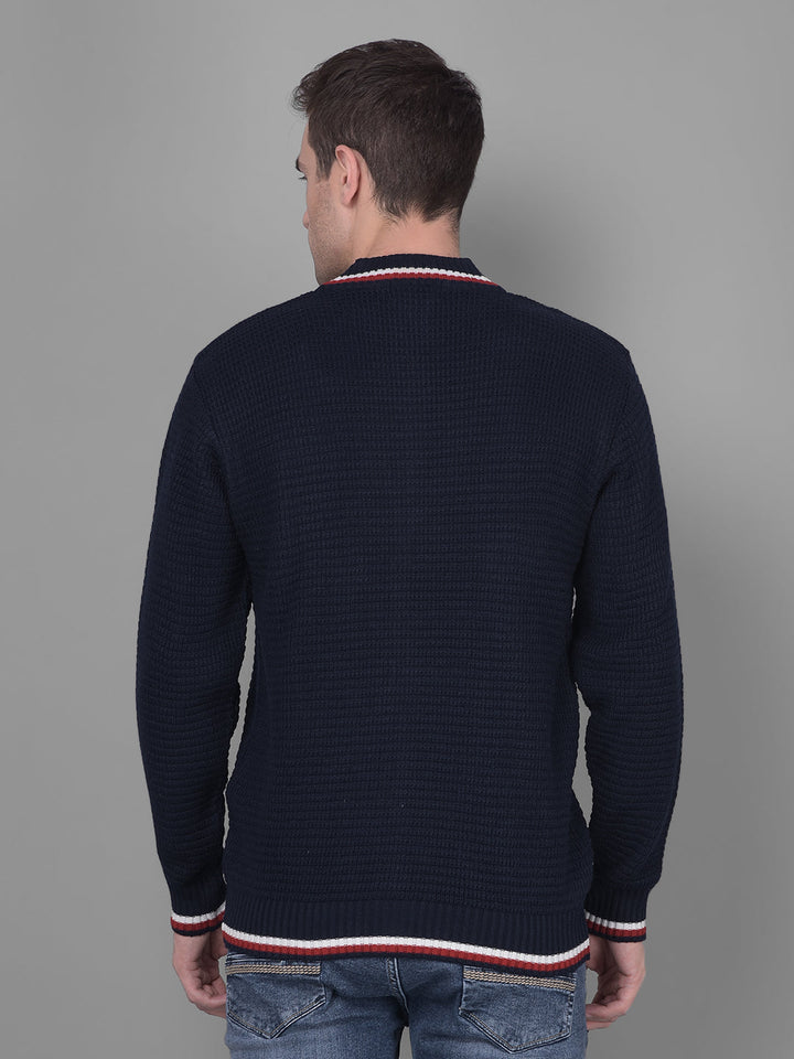 cobb solid navy blue high neck zipper sweater