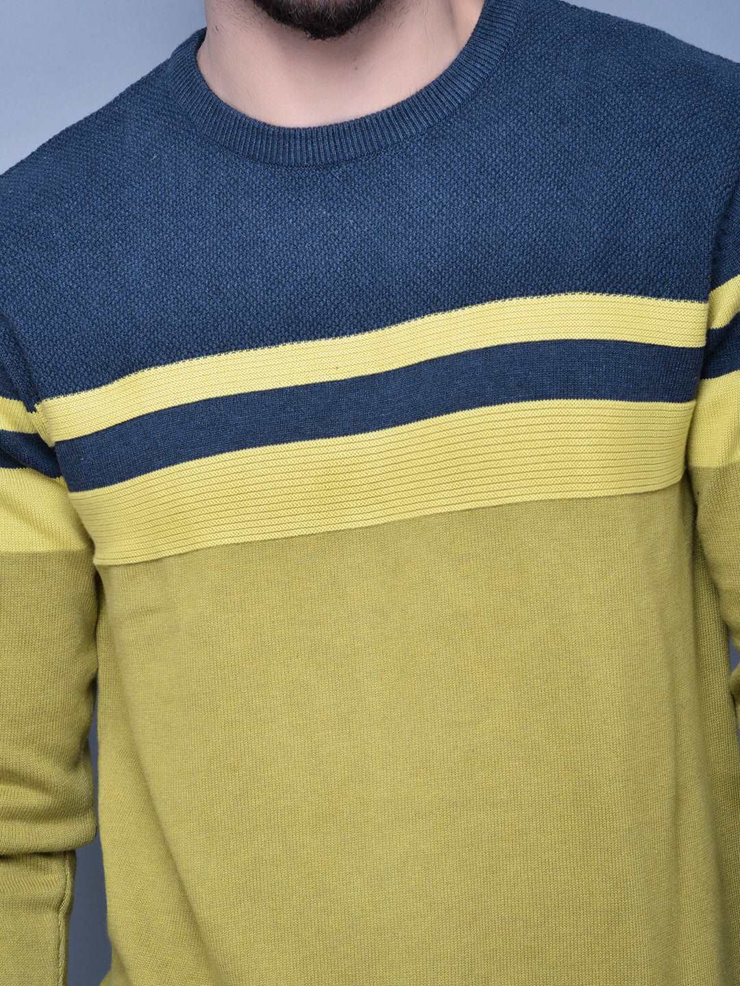 Cobb Green Striped Round Neck Sweater