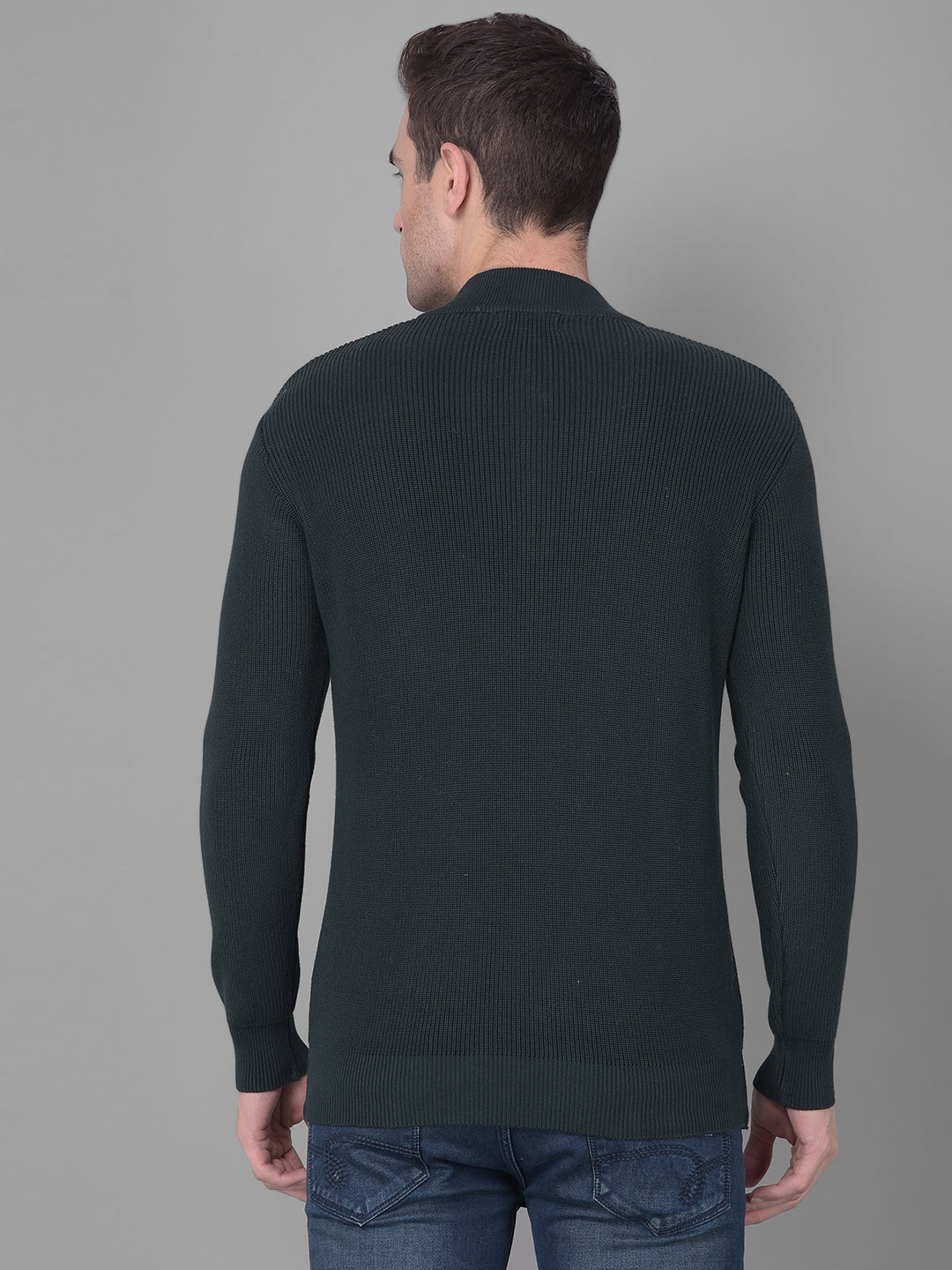 cobb solid dark green high neck zipper sweater