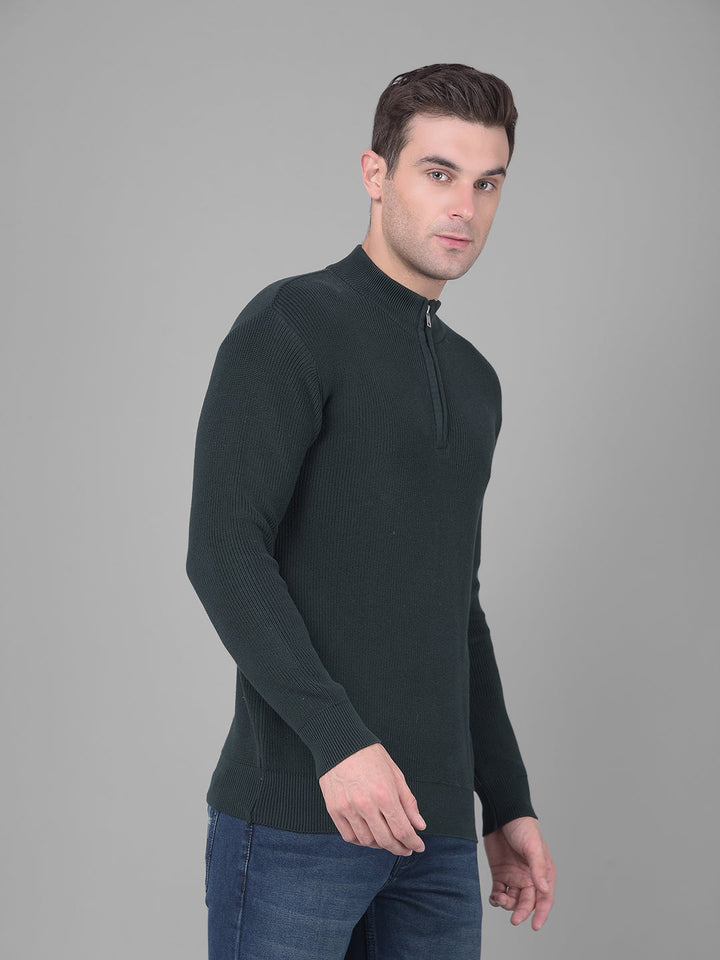 cobb solid dark green high neck zipper sweater