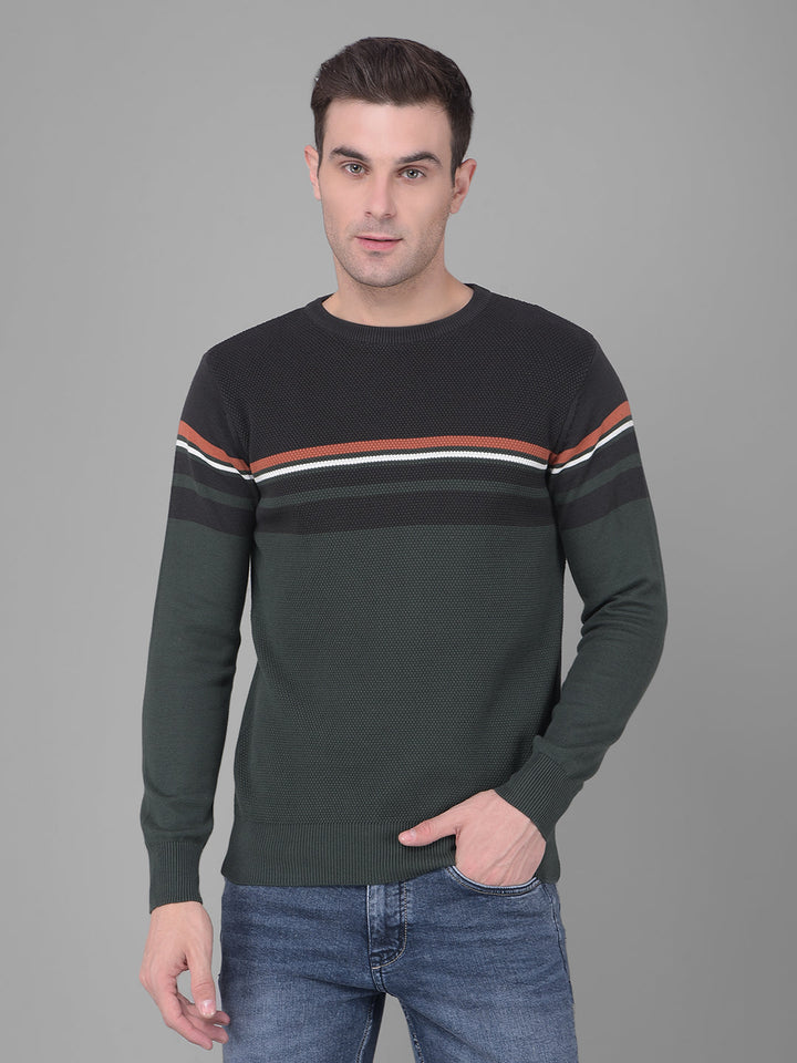 cobb green striped round neck sweater