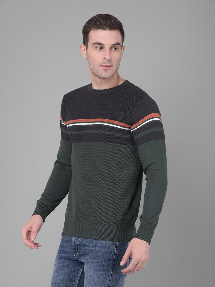 cobb green striped round neck sweater