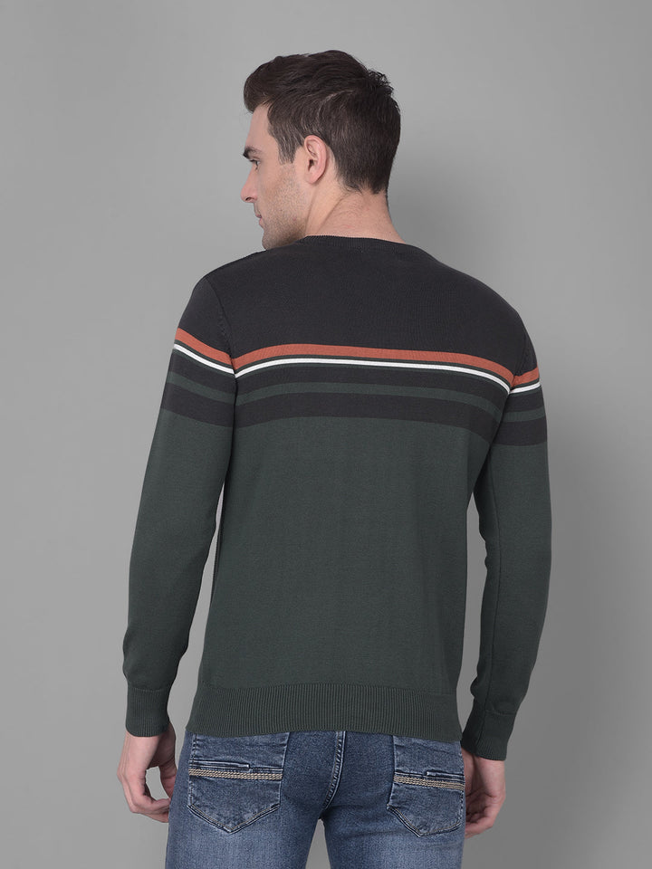 cobb green striped round neck sweater