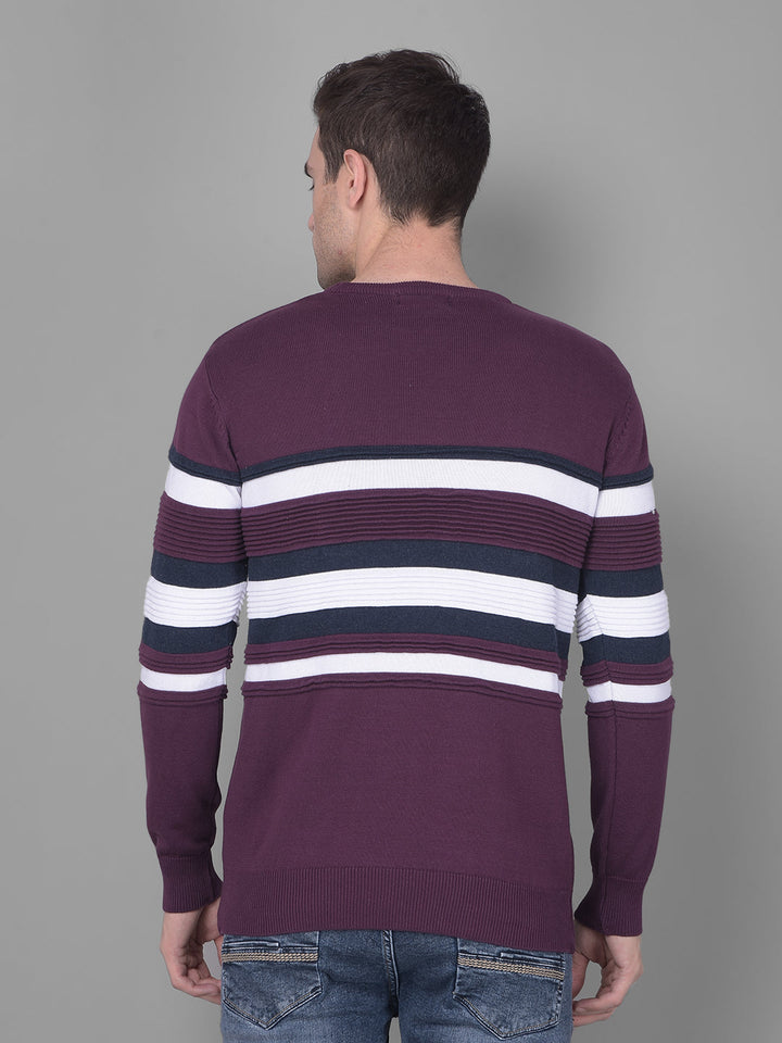 cobb wine striped round neck sweater