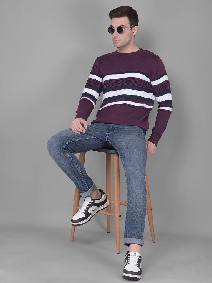 COBB WINE STRIPED ROUND NECK SWEATER