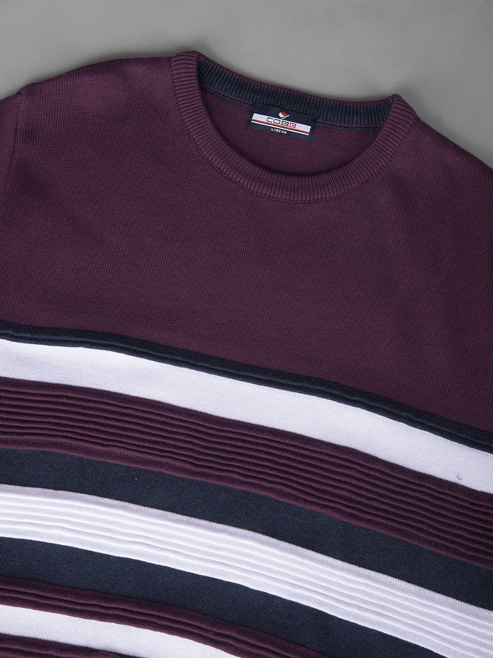 COBB WINE STRIPED ROUND NECK SWEATER