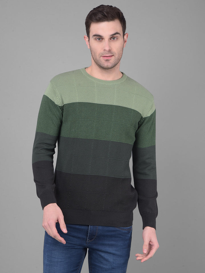 cobb green black striped round neck sweater