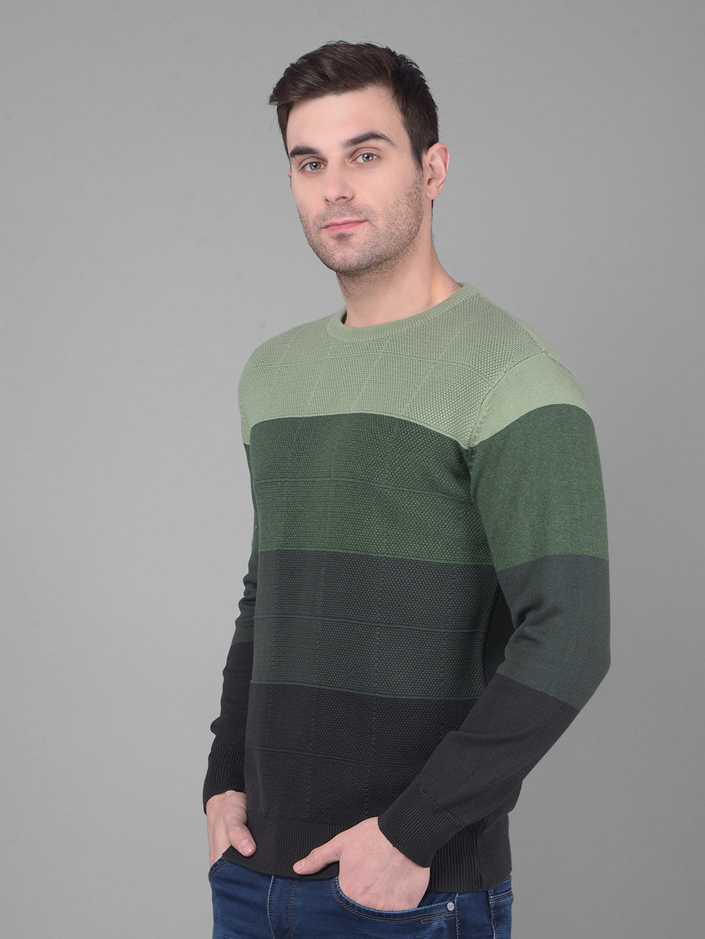 cobb green black striped round neck sweater