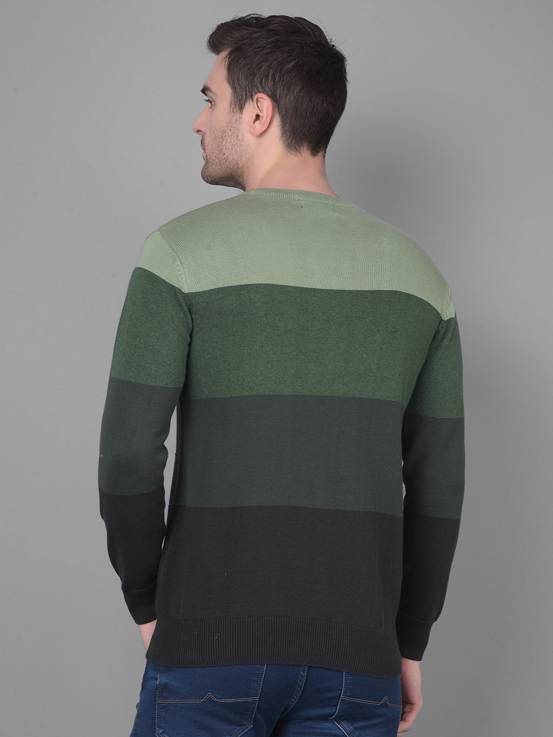 cobb green black striped round neck sweater
