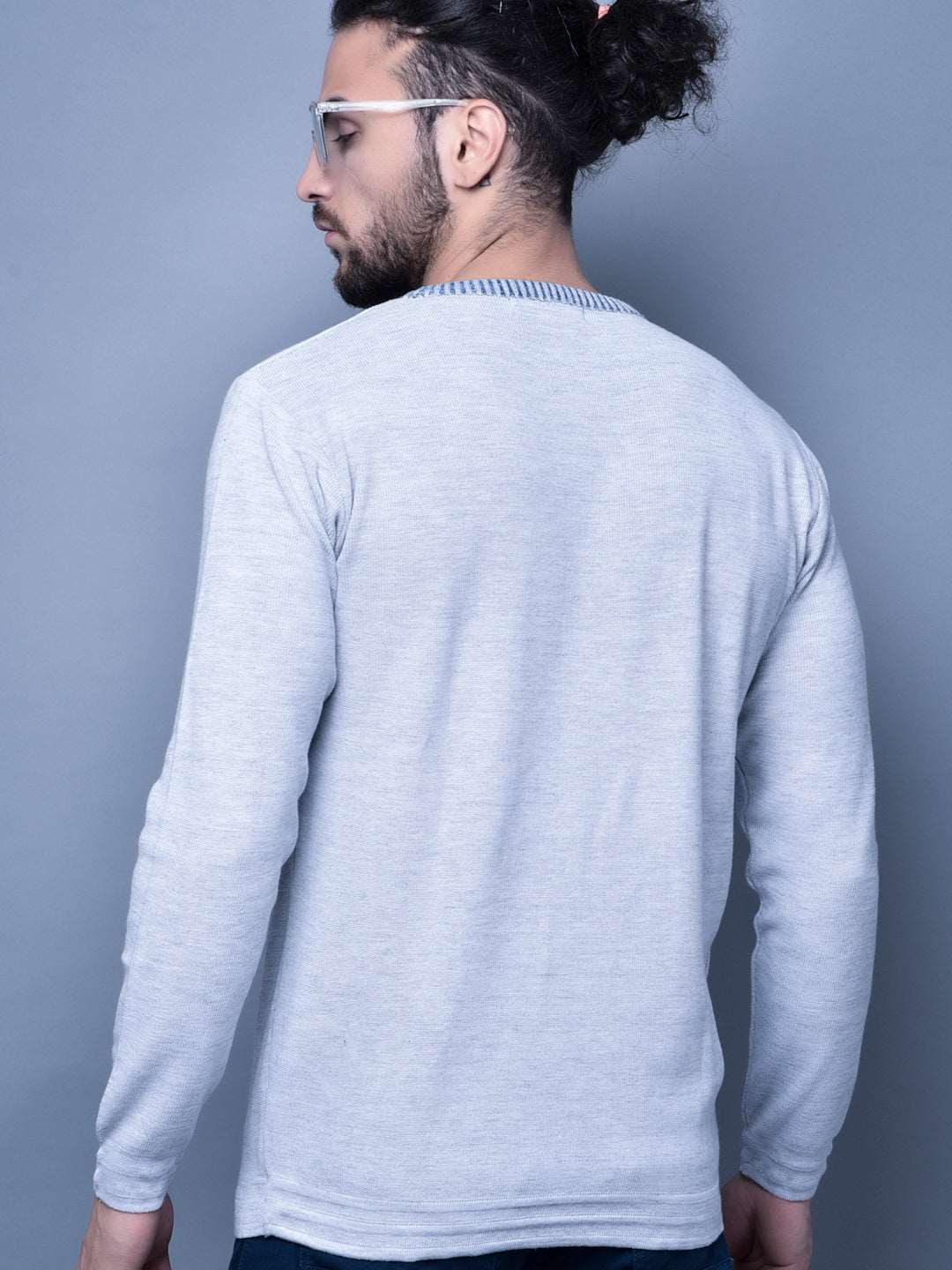 Cobb Grey Printed Round Neck Sweater