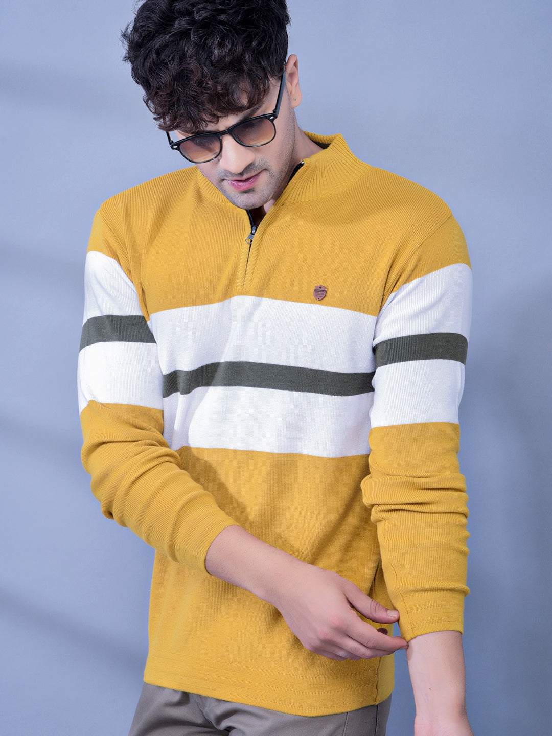 Cobb Yellow Striped Round Neck Sweater