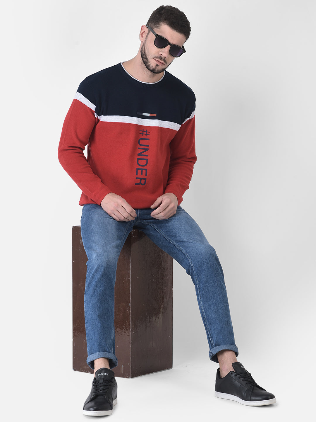 Cobb Red Striped Round Neck Sweater Red