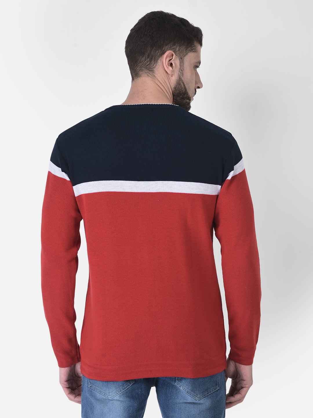 Cobb Red Striped Round Neck Sweater