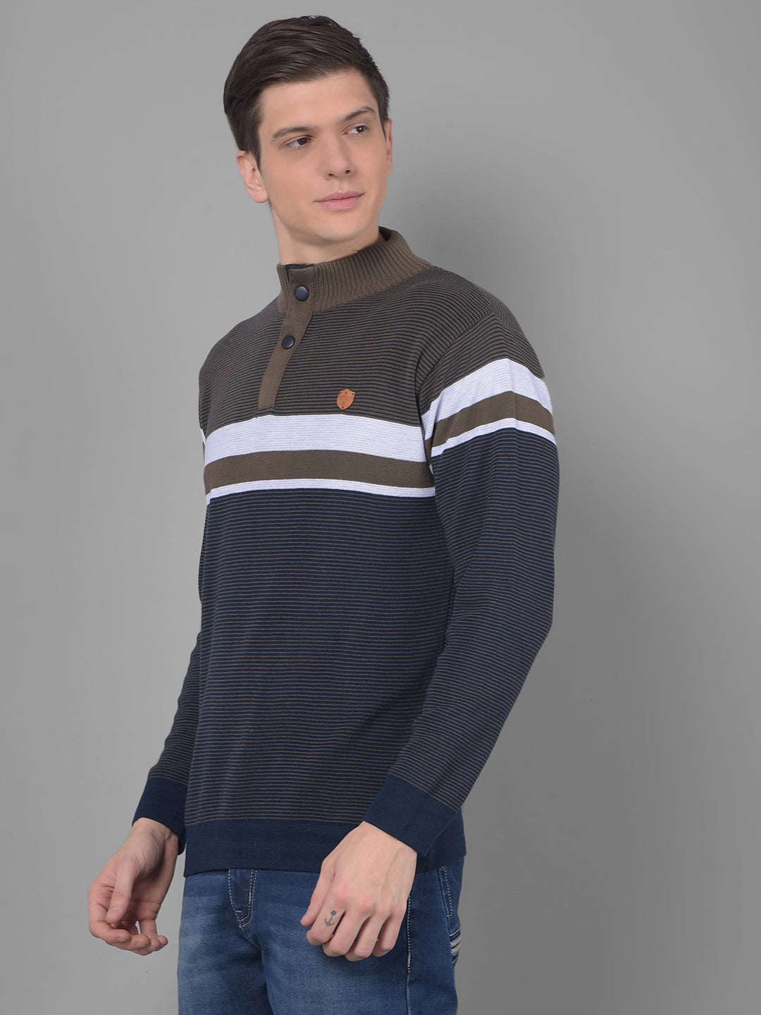 cobb mehandi striped high neck sweater