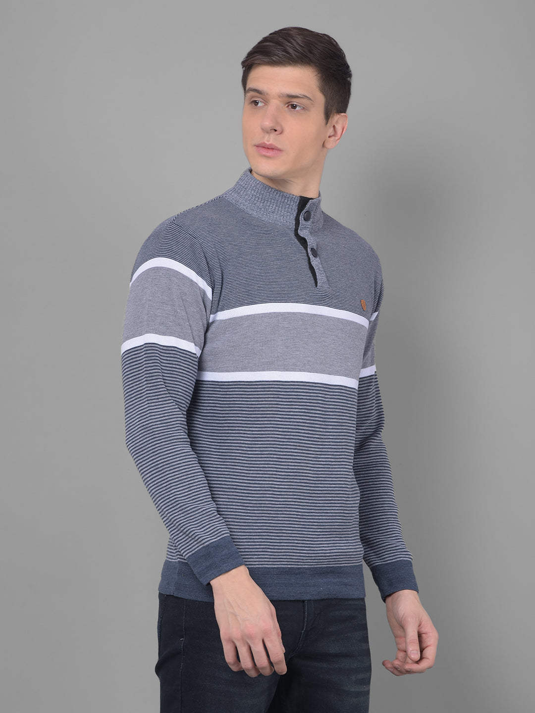 cobb grey striped high neck sweater