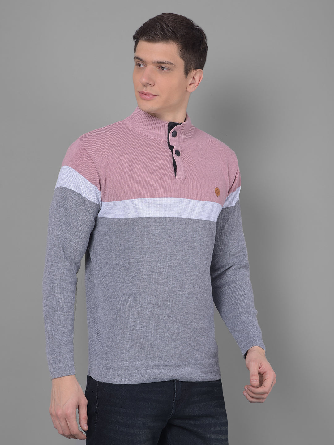 cobb dusty coral striped high neck sweater