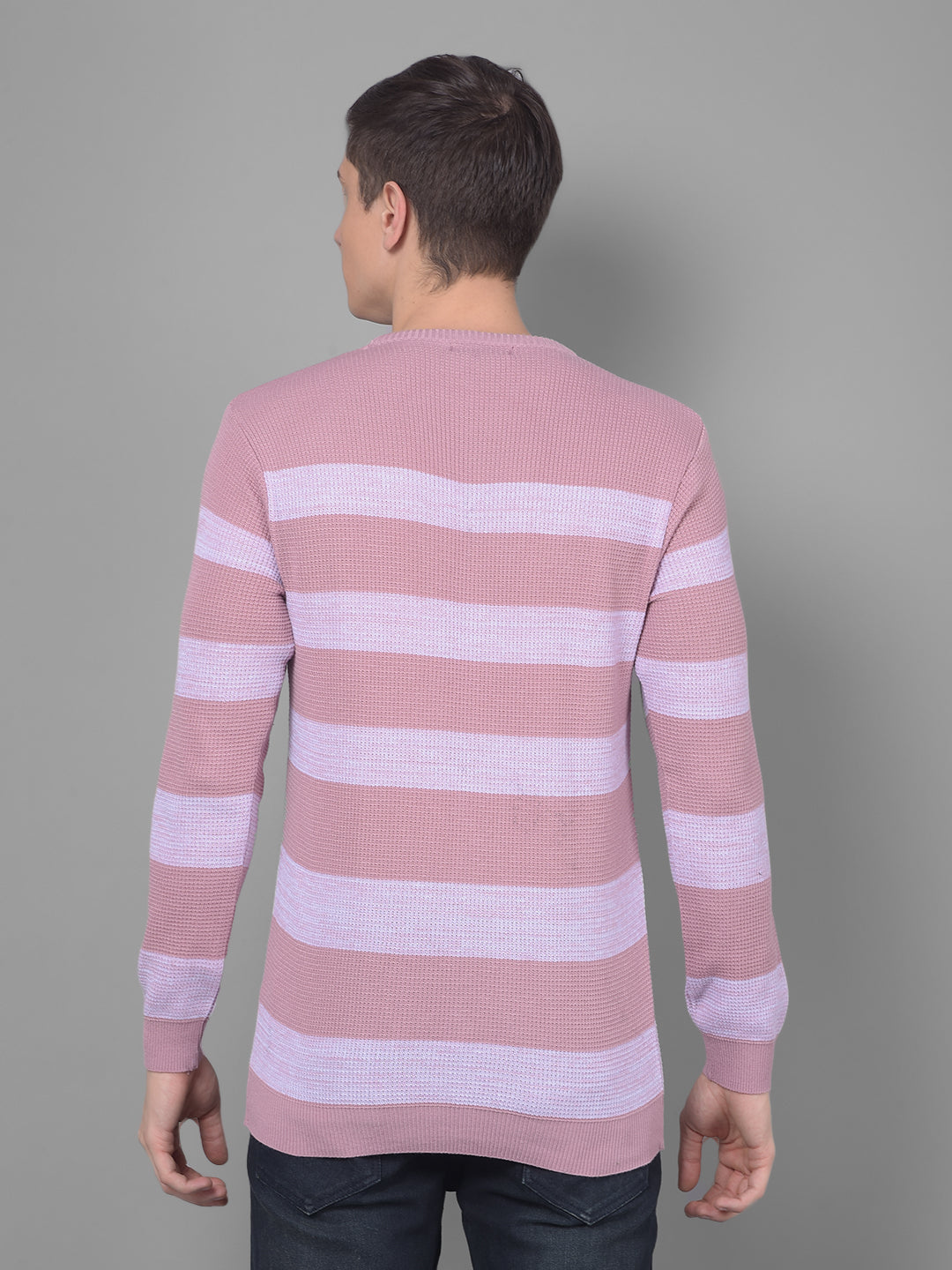 cobb dusty coral striped round neck sweater