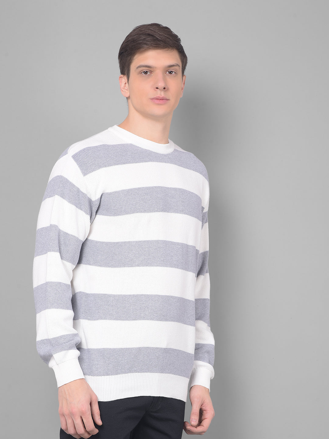 cobb cream striped round neck sweater