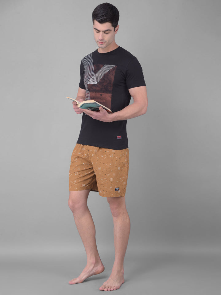 COBB DARK CAMEL WHITE PRINTED SHORTS