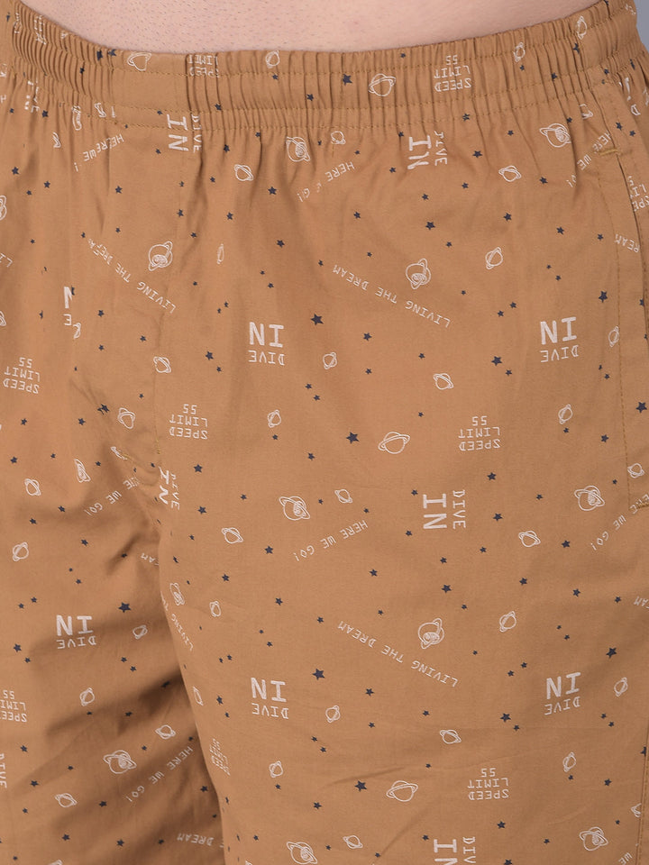 COBB DARK CAMEL WHITE PRINTED SHORTS