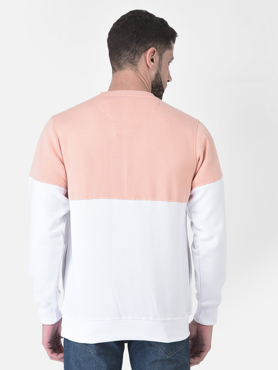 Cobb Peach Striped Round Neck Sweatshirt