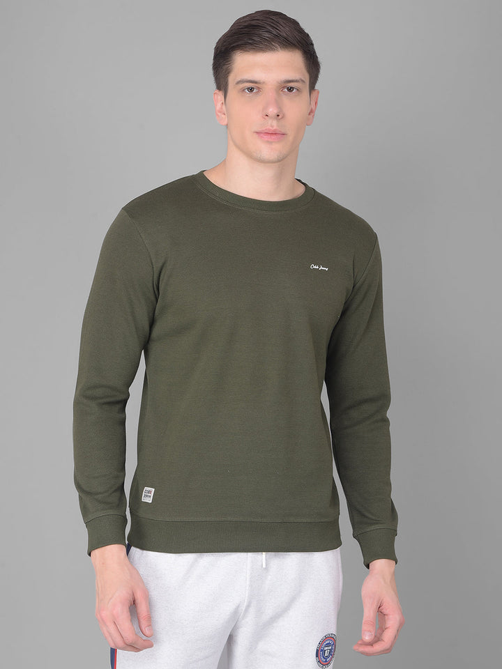 COBB SOLID DARK OLIVE ROUND NECK SWEATSHIRT