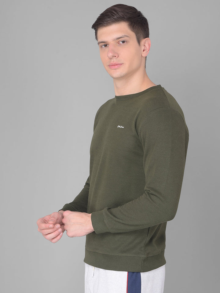 COBB SOLID DARK OLIVE ROUND NECK SWEATSHIRT