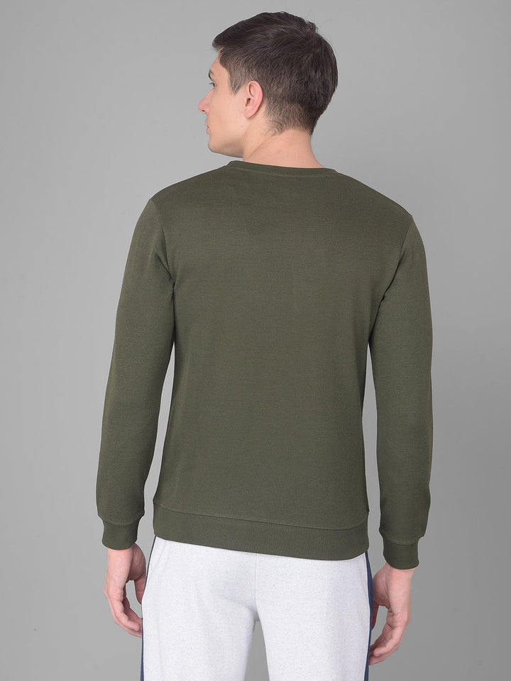 COBB SOLID DARK OLIVE ROUND NECK SWEATSHIRT