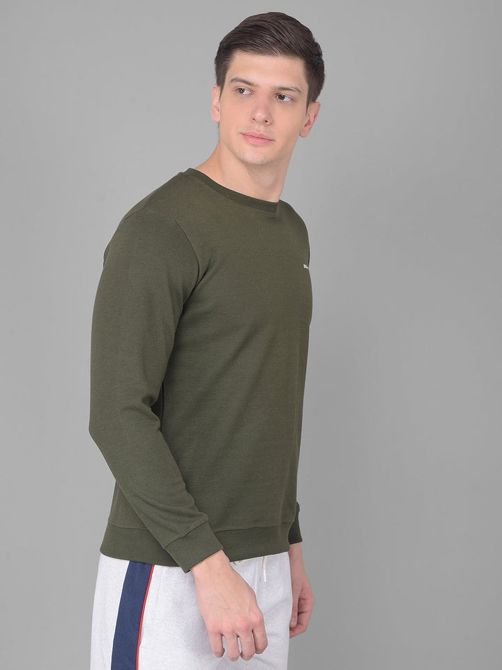 COBB SOLID DARK OLIVE ROUND NECK SWEATSHIRT