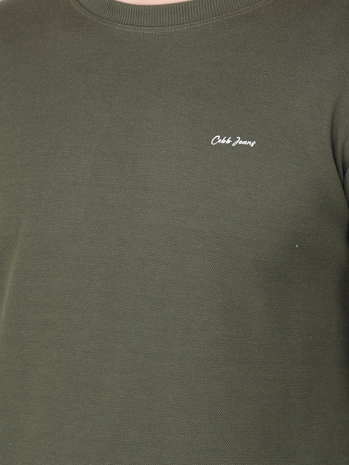 COBB SOLID DARK OLIVE ROUND NECK SWEATSHIRT