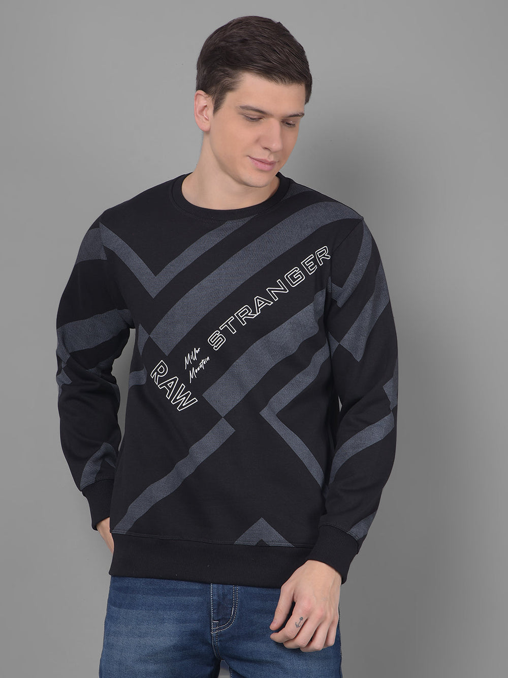 cobb black printed round neck sweatshirt