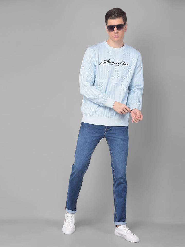 COBB SKY BLUE PRINTED ROUND NECK SWEATSHIRT