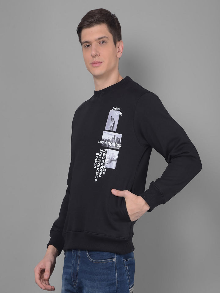 cobb black printed round neck sweatshirt