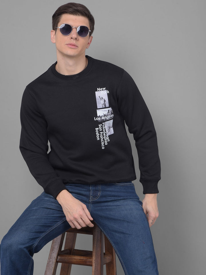 COBB BLACK PRINTED ROUND NECK SWEATSHIRT