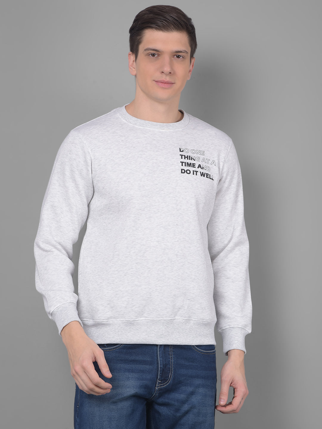 cobb melange grey printed round neck sweatshirt