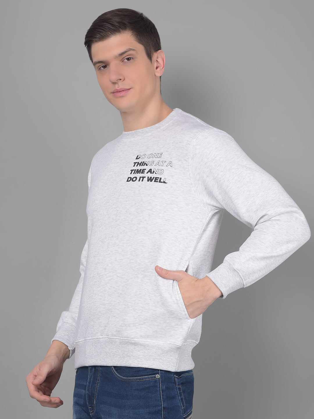 cobb melange grey printed round neck sweatshirt