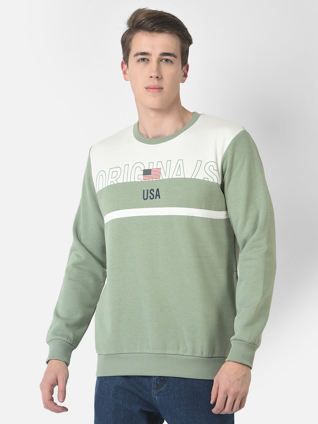Cobb Green Printed Round Neck Sweatshirt Green