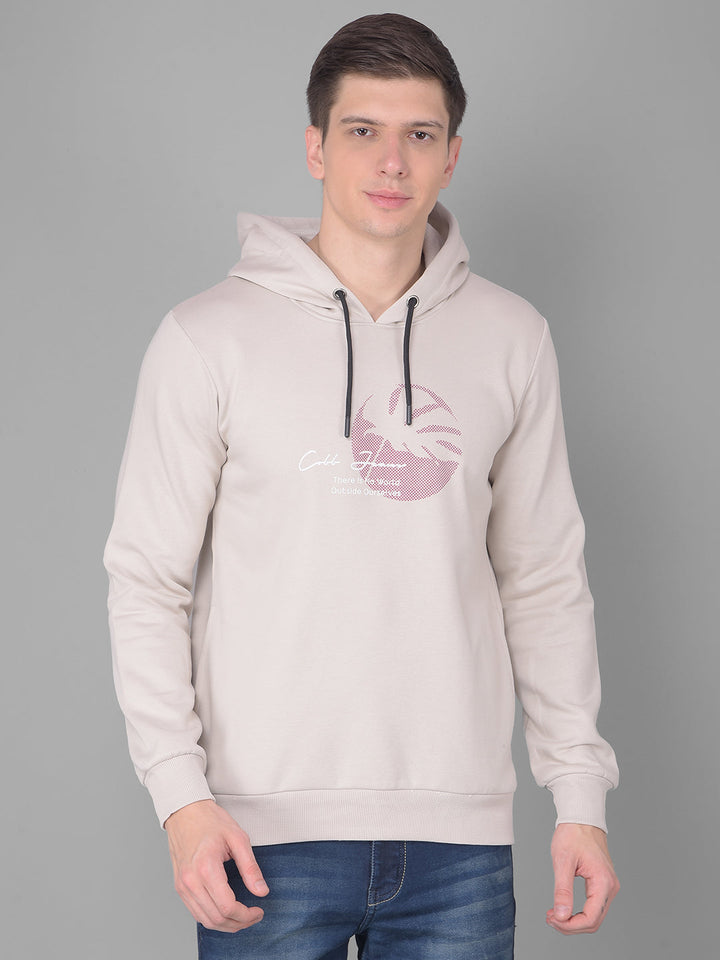 COBB BEIGE PRINTED ROUND NECK CLASSIC HOODIE