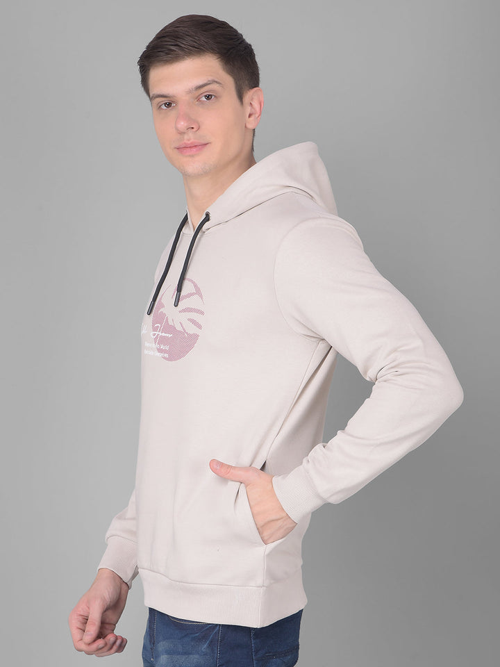 COBB BEIGE PRINTED ROUND NECK CLASSIC HOODIE