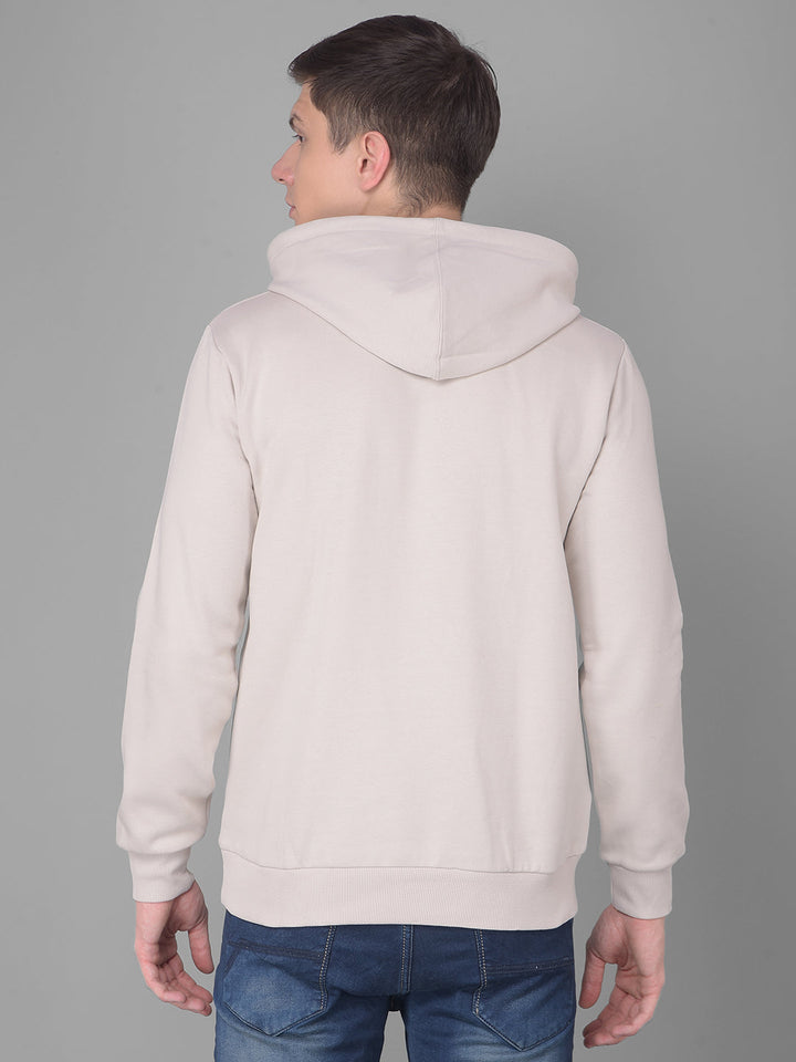 COBB BEIGE PRINTED ROUND NECK CLASSIC HOODIE