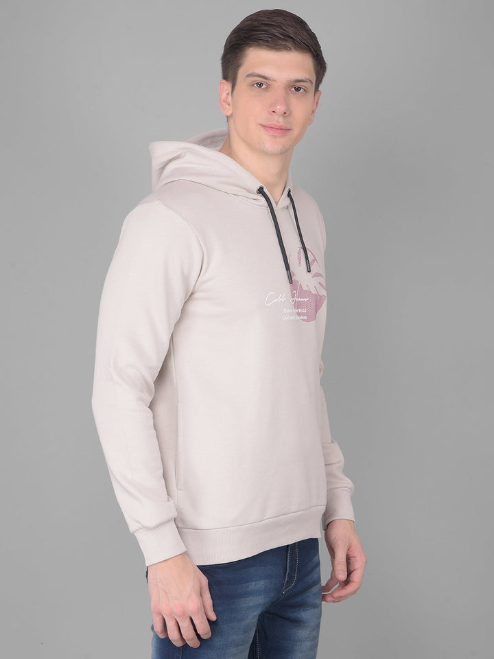 COBB BEIGE PRINTED ROUND NECK CLASSIC HOODIE