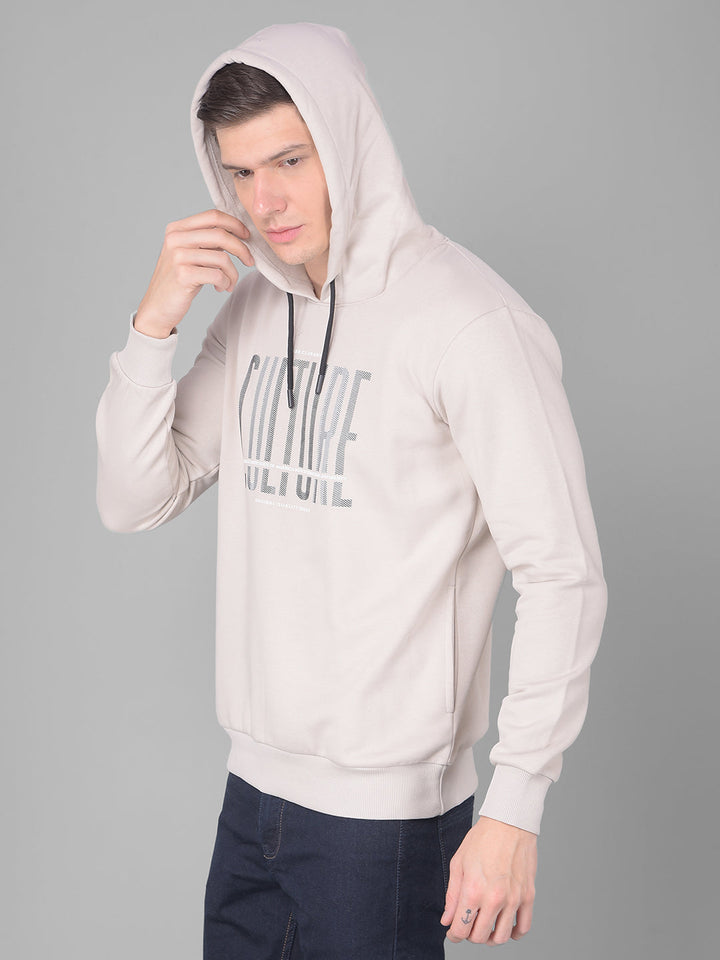 COBB BEIGE PRINTED ROUND NECK CLASSIC HOODIE