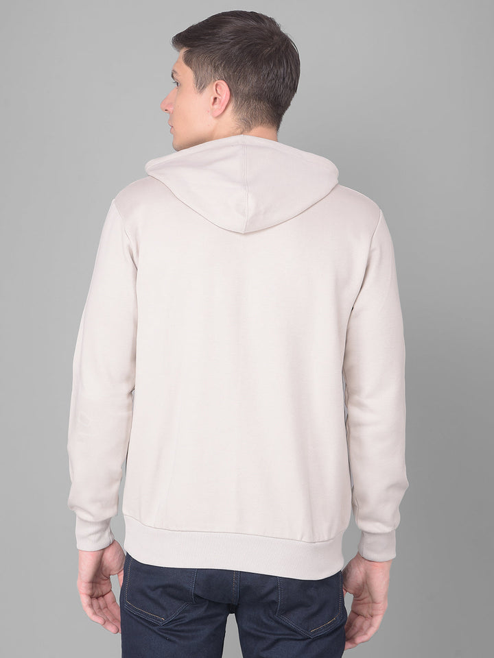 COBB BEIGE PRINTED ROUND NECK CLASSIC HOODIE