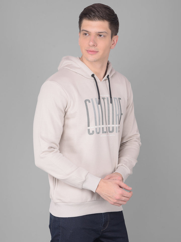 COBB BEIGE PRINTED ROUND NECK CLASSIC HOODIE