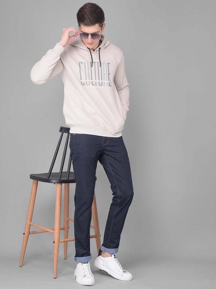 COBB BEIGE PRINTED ROUND NECK CLASSIC HOODIE