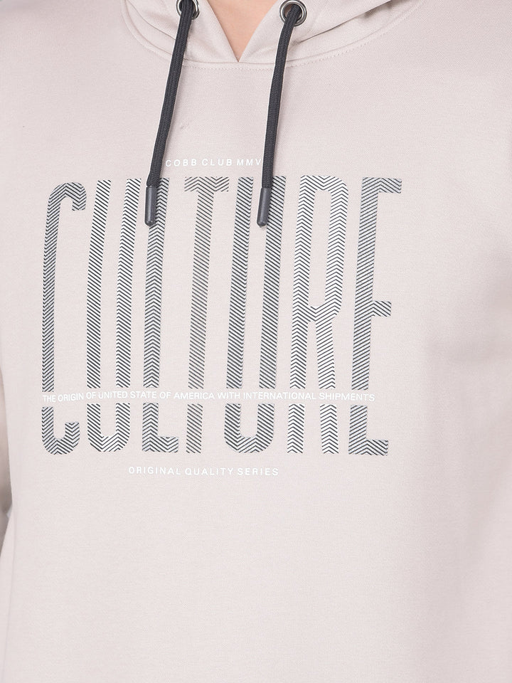 COBB BEIGE PRINTED ROUND NECK CLASSIC HOODIE