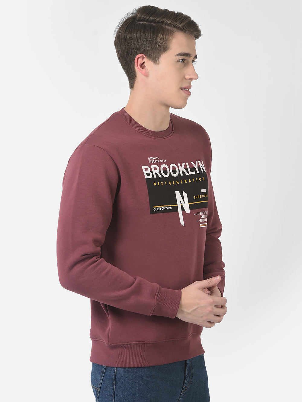 Cobb Maroon Printed Round Neck Sweatshirt