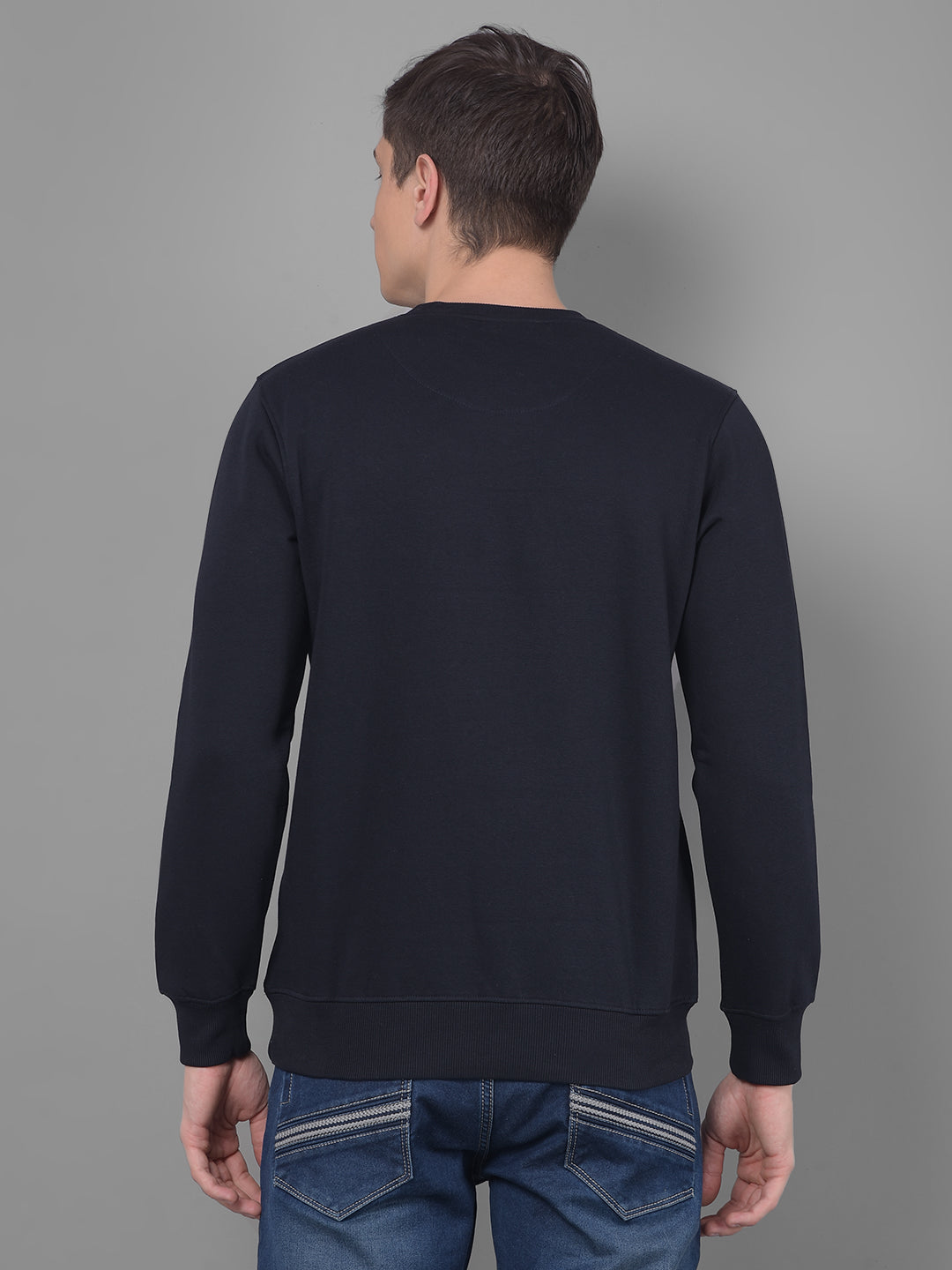 cobb navy blue printed round neck sweatshirt