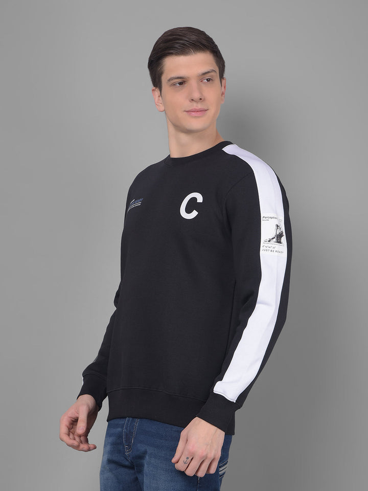 cobb black printed round neck sweatshirt